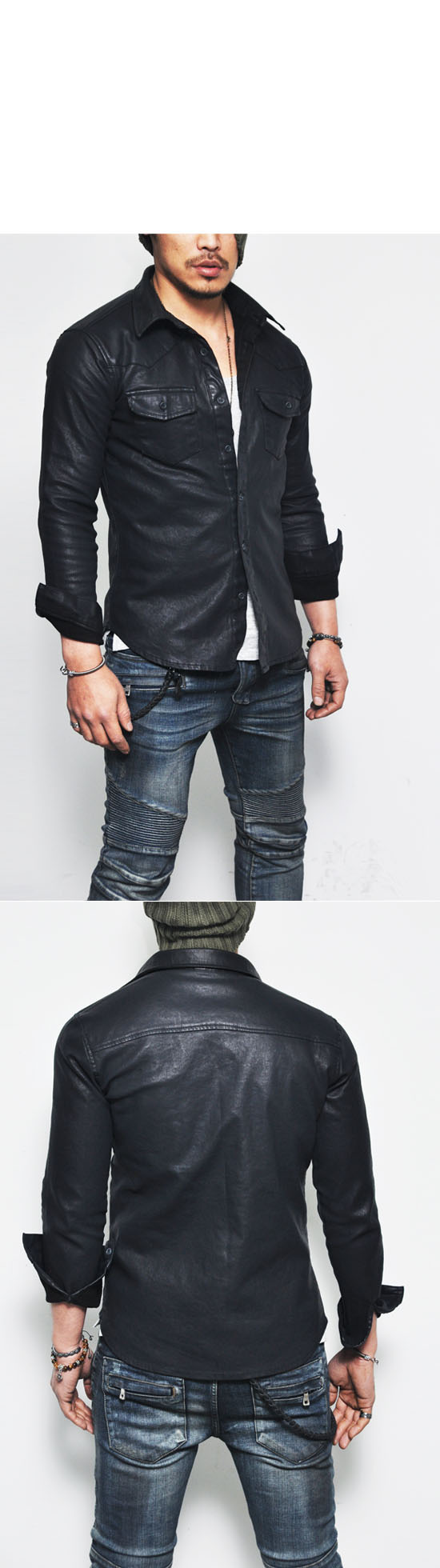 leather button down shirt mens